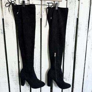 Black Knee High Boots Faux Suede Size 7 Ankle Zip Goth Glam Night Out ShoeLand